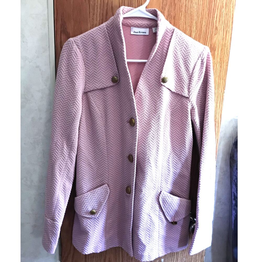 Vintage Joan Rivers Textured Pink Blazer Gold Button Career Jacket Preppy XS